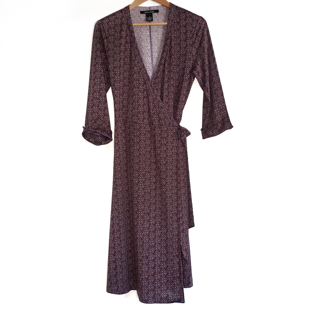 Madison Studio Knit Wrap Dress Midi Modest